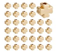 CRAFTYMELODY 60Pcs Real 18K Gold Plated Four Leaf Clover Beads Metal Flower Spacer Loose 5x5mm Tiny Bead Charm Findings for Necklace Bracelet Earring Jewelry Making DIY Craft Accessories