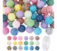 CRAFTYMELODY 60Pcs Resin Rhinestone Bead Disco Ball Round Bubblegum Bead with Thread Bling Loose Spacer Charms Mixed Color for Beadable Pen Jewelry Making Kit Bracelets Necklace Earring DIY Crafts