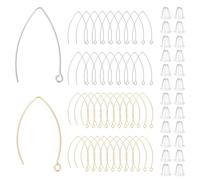 CRAFTYMELODY 60Pcs V-Shape Earring Hook 304 Stainless Steel Ear Wires 2 Colors Fish Hook Long Dangle Ear Wire with 80Pcs Plastic Ear Nuts for Making Jewelry Making Ear Post DIY