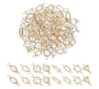 CRAFTYMELODY 64pcs 8 Styles Brass Jewelry Charms 18K Gold Plated Cubic Zirconia Micro Pave Links Jewelry Connectors for Necklace Bracelet Making Christmas Birthday Gift Decoration