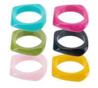 CRAFTYMELODY 6Pcs Arcylic Resin Bangle Bracelt 6 Color Wide Geometric Irregular Wristband Punk Bracelet 6.8cm×18mm Olive Gold Turquoise Fuchsia Misty Rose Black for Women Jewelry