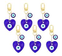 CRAFTYMELODY 6Pcs Blue Evil Eye Keychains Heart Handmade Lampwork Pendant Decorations with Alloy Swivel Clasps Cute Keyrings Supplies Bag Purse Hanging Accessories Car Keys Ring Pendant Decor