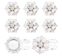 CRAFTYMELODY 6Pcs Faux Pearl Button Covers Platinum Flower Pearl Button Covers Imitation Pearls Rhinestone Cufflinks Flower Cufflinks Clip on Buttons Cover No Sewing Cufflink for Women Shirt Clothes