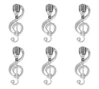 CRAFTYMELODY 6Pcs Microphone Music Note Brooch Pins Platinum Alloy Mircophone Brooches Pin Elegant Misic Note Lapel Pins Costume Accessories for Lanyards Backpacks Clothes Hats Jackets Decor Woman