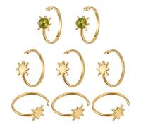 CRAFTYMELODY 6Pcs Sun Open Cuff Ring Settings 18K Gold Plated Stainless Steel Round Bezel Cup Ring Components Blank Rings Trays Adjustable Base Jewelry Finding DIY Crafting Supplies