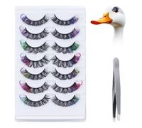 CRAFTYMELODY 7 Pairs Porch Goose Outfit Eyelash for 23/17'' Plastic Lawn Goose Statue Mink Lashes with Color End Curly False Eyelashes with 1Pc Eyebrow Tweezers 3D Salon Eyelashes Reusable
