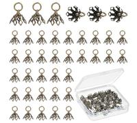 CRAFTYMELODY 70Pcs Flower Bead Caps 8mm End Caps Toppers Brass Filigree Bead Cap Bails Antique Bronze End Charms with Loop for Bracelet DIY Crafts Earring Necklaces Ornament Pendant Jewelry