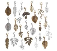 CRAFTYMELODY 72Pcs Leaf Charms 24 Style Leaf Clip on Charms with Lobster Clasp Vintage Dangle Pendants Antique Bronze Silver for DIY Keychain Bracelet Purse Jewelry Making Stitch Marker Zipper Pull
