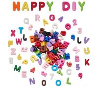 CRAFTYMELODY 72Pcs Opaque Acrylic Letter Number Beads Large Hole Beads 3D 0-9 Number Bead A~Z Alphabet Blocks Colorful Space Bead for DIY Bag Charms Jewelry Making Arts Crafts