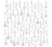 CRAFTYMELODY 72Pcs Star Moon Charms 12 Style Five-point Star Moon Clip on Charms with Lobster Clasp Dangle Pendants for DIY Keychain Bracelet Purse Jewelry Making Stitch Marker Zipper Pull