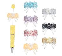 CRAFTYMELODY 7Pcs 7 Colors Rhinestone Bows Beads for Pens Red Pink Blue White Black Bling Bowknot Beads Fancy Transparent Resin Bow Bead for Beadable Pen Keychain Jewelry Making Crafts Charms