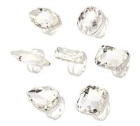 CRAFTYMELODY 7Pcs Rhinestone Finger Rings Crystal Knuckle Rings Set Geometric Platinum Stackable Large Sparkling Rhinestone Ring Circle Drop-shaped Square Oval Jewelry Set for Women Gifts