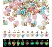 CRAFTYMELODY 80Pcs 10 Styles Luminous Glass Ball Charms Glow in the Dark Heart Teardrop Glass Charm Pendants with Alloy Findings Colorful DIY Charms Hanging Pendants for DIY Jewelry Making Supplies