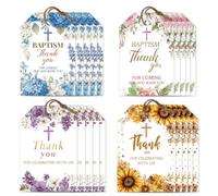 CRAFTYMELODY 80Pcs Baptism Thank You Tags with String 4 Style Cross Thank You Bless Hanging Labels Name Tags 2×3 Inch for Baptism Ceremony Frist Communion Event Party DIY Gift Crafts Favor Deco