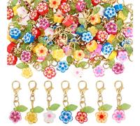 CRAFTYMELODY 80Pcs Flower Stitch Markers Charms Handmade Polymer Clay Pendant Decorations Alloy Lobster Claw Clasps Charms Knitting Crochet Notions Clip On for Weaving Sewing Bag Ornaments