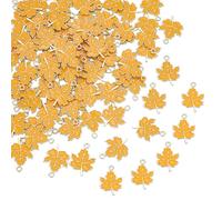 CRAFTYMELODY 80Pcs Maple Leaf Charm Yellow Autumn Maple Leaf Pendant Metal Tree Leaves Charms Plant Pendant for DIY Necklace Bracelet Jewelry Making Thanksgiving Home Decoration