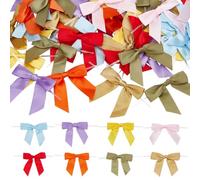 CRAFTYMELODY 80Pcs Pastel Rainbow Satin Ribbon Bows 8 Styles Polyester Bowknot with Ties Crafts Bags Baskets Cake Pop Premade Colorful Bow for Gift Wrapping Birthday Wedding Decoration
