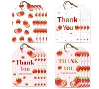 CRAFTYMELODY 80Pcs Strawberry Thank You Berry Much Tags 4 Style Thank You Tags with String Fruit Hanging Labels Name Tags 2×3 Inch for Baby Shower Birthday Party Favor Decor DIY Gift Crafts Presents