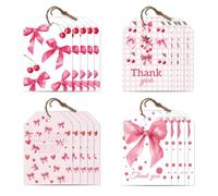 CRAFTYMELODY 80Pcs Thank You Tags with String 4 Style Pink Bow Thank You Hanging Labels Name Tags 2×3 Inch for Wedding Bridal DIY Gift Crafts Presents Birthday Clothes Holiday Party Favor Decor