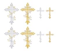 CRAFTYMELODY 8Pcs 4 Style Cross Applique Gold Silver Cross Stars Embroidered Patches Cloth Christian Embroidered Patch Iron Sew On Costume Accessories for Clothes Jeans Bag Hat Repair Decor