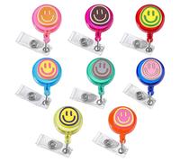 CRAFTYMELODY 8Pcs 8 Colors Smiling Face Badge Reels Happy Face Retractable Badge Holder with Clip Smiling Faces ID Badges Reel Cute Nurse Name Tag Holders for Nursing Doctor Teacher Work Office