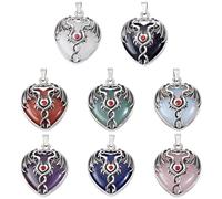 CRAFTYMELODY 8Pcs 8 Styles Crystal Dragon Charms Heart Gemstone Charms with 8Pcs Cord Gothic Dragon Love Charm Stone Metal Heart Shaped Double Dragons Inlay Design Charm for DIY Jewelry Making Finding