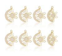 CRAFTYMELODY 8Pcs Brass Micro Pave Clear Cubic Zirconia Charms Sun Star Dangle Pendants for Jewelry Making Accessories DIY Crafts Charms Kit Earrings Necklace Bracelets Keychains Supplies