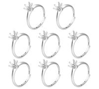 CRAFTYMELODY 8Pcs Brass Ring Base Claw Ring Blank Platinum Prong Rings Settings 6 Claw Rings Findings Adjustable Fingerings Components Findings for Jewelry Making Supplies DIY Crafts US Size 7