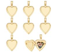 CRAFTYMELODY 8Pcs Heart Photo Frame Charms 18K Gold Plated Dangle Charms Brass Locket Love Wedding Photo Pendants Love Memorial Pendants for Jewelry Making Necklace Accessories 21.5x17x4.5mm