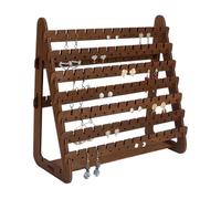 CRAFTYMELODY 9-Tier Wood Earring Stand Organizer Dangle Earring Jewelry Organizer Holder Stud Earrings Tower Detachable Wood Tiered Jewelry Card Display Tree Wooden Tray for Women Coconut Brown