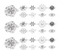 CRAFTYMELODY 90Pcs 9 Styles Tibetan Style Alloy Flower Links Connectors Charms Antique Silver Double Hole Hollow Pendant Connector for Necklace Bracelet Jewelry Making DIY Craft Accessories