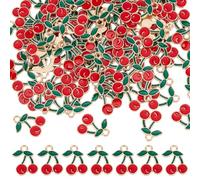 CRAFTYMELODY 90Pcs Enamel Red Cherry Charms, Alloy Fruit Pendants Cute Cherry Dangle Charms Bulk Berry Pendants Sweet Food Jewelry Hanging Ornament for Necklace Jewelry Making DIY Craft