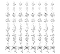 CRAFTYMELODY 925 Sterling Silver Plated Sea Charms 70Pcs 7 Styles Brass Pendants Ocean Animal Charms Shell Fish Sea Horse Dangle Charm for Bracelets Necklace Jewelry Making DIY Craft