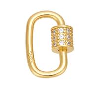 CRAFTYMELODY 925 Sterling Silver Rhinestone Screw Carabiner Lock Charms 18K Gold Plated Oval Snap Clips Hook Clasp with 1Pcs Polishing Cloth Finding Connector for Bracelet Keychain Jewelry Making
