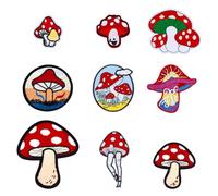 CRAFTYMELODY 9Pcs 9 Style Mushroom Patches Iron on for Clothing Red Nature Mushroom Embroidery Applique Patches Embroidered Stickers for Clothes Dress Hat Pants Shoes Curtain Sewing Craft Decoration