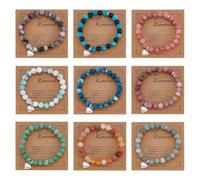 CRAFTYMELODY 9Pcs Heart Stone Bead Bracelet Beaded Bracelets Round Bead Stretch Bracelets Heart Elastic Stretch Bracelet Sometimes You Forget You're Great Inspirational Jewelrycard Gifts for Women