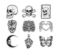 CRAFTYMELODY 9Pcs Skull Iron on Patches 9 Styles Halloween Embroidered Sew on Appliques Cartoon Butterfly Finger Bones Clothes Stickers Costume Accessories for Hat Clothes Backpacks DIY Crafts