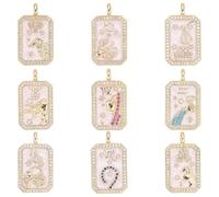 CRAFTYMELODY 9Pcs Zodiac Charms 9 Styles 18K Gold Plated Cubic Zirconia Pendants with Enamel Constellation with Rectangle Charms Bulk for Jewelry Making Bracelet Necklace Earring DIY Craft Women Gift