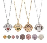 CRAFTYMELODY Aromatherapy Essential Oil Diffuser DIY Necklaces Making Kit 4Pcs Necklace Brass Diffuser Locket Pendants with 12Pcs Natural Lava Rock Beads 8Pcs Stainless Steel Cable Chains