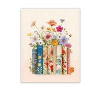 CRAFTYMELODY Book Flower Wall Art Prints Bookish Floral Book Stack Wall Decor Street Art Home Artworks for Living Room Bedroom Bathroom Home Decoration 11x13.8 Inch Unframed