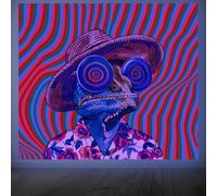 CRAFTYMELODY Chameleon Blacklight Tapestry Glow in the Dark Tapestry UV Reactive Cool Chameleon Wall Hanging 59×51 Inch with Hook Self Adhesive Sticker Clip for Bedroom Home Wall Decoration