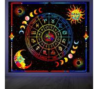 CRAFTYMELODY Constellation Blacklight Tapestry Glow in the Dark Tapestry UV Reactive Sun Moon Eye Wall Hanging 59×51 Inch with Hook Self Adhesive Sticker Clip for Bedroom Home Wall Decoration