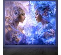 CRAFTYMELODY Cosmic Twin Figures Blacklight Tapestry Indian Glow in the Dark Tapestry UV Reactive Wall Hanging 59×51 Inch with Hook Self Adhesive Sticker Clip for Home Wall Decor