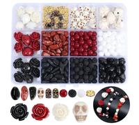 CRAFTYMELODY DIY Beads Sets Tibetan Spacer Beads Synthetic Turquoise Skull Bead 3D Flower Rose Beads Mixed Alloy Loose Spacers for Earring Bracelet Necklace Jewelry Making DIY Craft Supplies