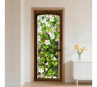 CRAFTYMELODY Door Sticker Peel Stick Removable Self Adhesive Door Mural Decal Vinyl PVC Waterproof Door Cover Wallpaper for Home Office Shop Decoration 31.48×78.74 Inch Blooming Flower Vine