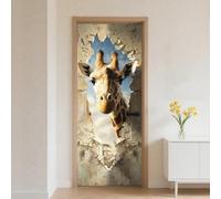 CRAFTYMELODY Door Sticker Peel Stick Removable Self Adhesive Door Mural Decal Vinyl PVC Waterproof Door Cover Wallpaper for Home Office Shop Decoration 31.48×78.74 Inch Creamy Giraffe Broken Wall