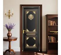 CRAFTYMELODY Door Sticker Peel Stick Removable Self Adhesive Door Mural Decal Vinyl PVC Waterproof Door Cover Wallpaper for Home Office Shop Decoration 31.48×78.74 Inch Black Gold Lace