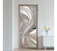 CRAFTYMELODY Door Sticker Peel Stick Removable Self Adhesive Door Mural Decal Vinyl PVC Waterproof Door Cover Wallpaper for Home Office Shop Decoration 31.48×78.74 Inch Silver Rose Gold Line