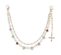 CRAFTYMELODY Double-Layer Pants Chain Colorful Acrylic Rhinestone Heart Link Chain Cross Charm Waist Chains Clothing Accessories Pocket Belt Accessory Wallet Jean Pants Costume Fashion Decoration