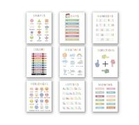 CRAFTYMELODY Educational Wall Art Prints Set of 9 Alphabet Number ABC Chart Emotional Poster Wall Decor Artworks for Living Room Bedroom Classroom Homeschool Office Decoration 8x10 Inch Unframed
